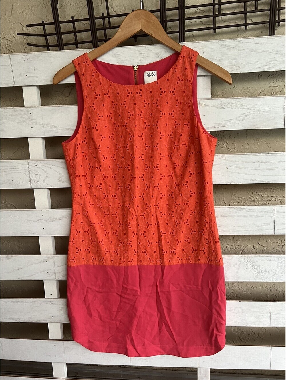Ali Ro Womens Orange Pink Cotton Eyelet Silk Sleeveless Shift Dress 0